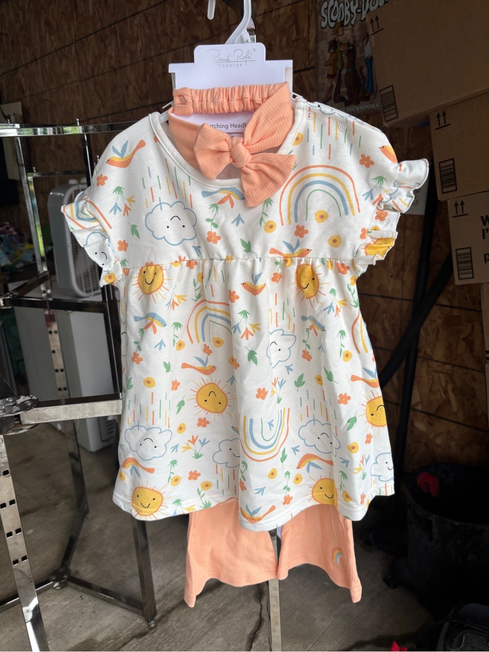 4T Sunshine Rainbow Dress with Peach Bow & Leggings